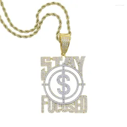 Pendant Necklaces Iced Out Bling Letters Stay Focused Gold Color CZ Zircon US Dollar Money Charm Men's Women Hip Hop Jewelry