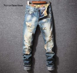 Men Ripped Vintage Blue Slim Fit Straight Jeans Trousers Hip Hop Streetwear Fashion Destroyed Holes Denim Pants Plus Size 402269392