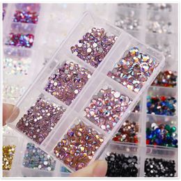 Nail Art Decorations 1 Box Crystal Nail Art Rhinestone Gold Silver Clear All Color Flat Bottom Mixed Shape DIY Nail Art 3D Decoration In 6cell pot 231128