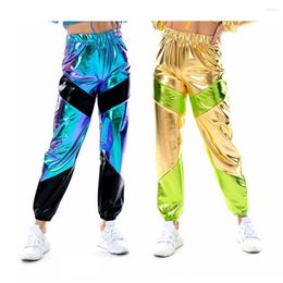 Women's Pants Street Style Women Reflective Long With Pockets High Waist Loose Holographic Patchwork Trousers Club Dance Clubwear