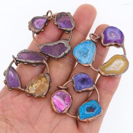 Pendant Necklaces Retro Antique Copper Vintage Crystal Stone Natural Raw Amethysts Citrines Annulus Necklace Pendants Bohemia Jewellery DIY