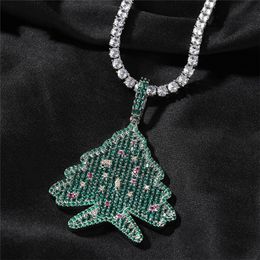 Hip Hop Iced Out Zirkon Winter Kupfer Set Zirkon Weihnachtsbaum Anhänger Halskette für Männer Frauen Geschenk Schmuck