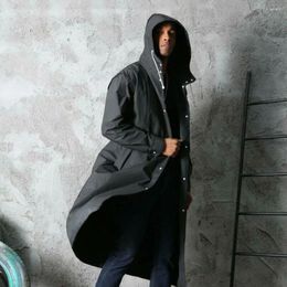 Raincoats 1Pc Waterproof Long Black Raincoat Men Rain Coat Trench Jacket Hooded Outdoor Hiking