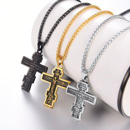 Pendant Necklaces Stainless Steel Bible Scripture Jesus Cross Necklace Women Men Punk Jewellery Gift Collares De Acero Inoxida Vintage