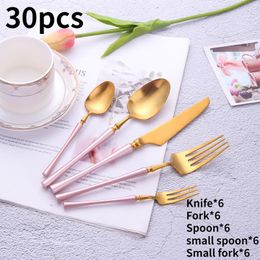 Dinnerware Sets 30pcs Matte Pink Gold Tableware Cutlery Set 18/10 Stainless Steel Fork Spoon Knife Holiday Gift Luxury Dinner