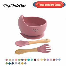 Cups Dishes Utensils Customised Personalised name or baby safety suction cup silicone feeding bowl children's tableware tray training spoon 230427