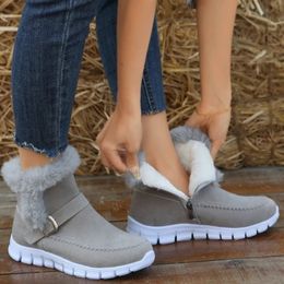 Boots Winter Women Fur Warm Chelsea Snow Casual Shoes Short Plush Suede Ankle Flats Gladiator Sport Ladies Botas Mujer 231128