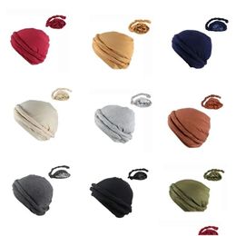 Caps & Hats 2023 New Elastic Mens Turban Hat Satin Lining Stretchy Men Bandana Indian Cap Fashion Male Hip Hop Caps Headband Biker Hea Ot9Sf