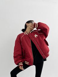 Women's Jackets HOUZHOU Harajuku Red Bomber Women Vintage 90s Streetwear Patchwork Zipper Jacket American Retro Letter Coat Windbreaker