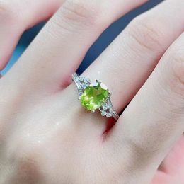 Cluster Rings Jewellery Natural Peridot Ring With Main Stone Size Of 5 7mm And 925 Sterling Silver For Women Party Wear Gifts