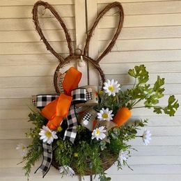 Decorative Flowers Easter Ear Wreath With Carrot Cosplay Festival Ornaments For Home Bedroom Dormitory Decoration B03E
