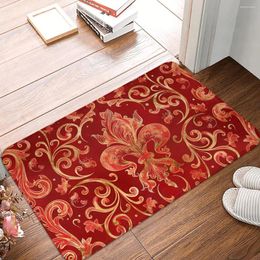 Carpets Fleur De Lys Non-Slip Carpet Ornament Luxury Red Beauty Doormat Bedroom Kitchen Mat Entrance Door Decor Rug
