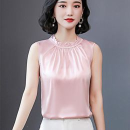 Tops Summer Korean Fashion Silk Tank Top Women Satin Sleeveless Office Lady Tank Top Women Shirts Black Pink Tops for Women