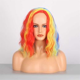 Synthetic Wigs Fashionable Wig Colored Slanted Bangs Bobo Head Tant Noodl Short Curly Hair Halloween Dring Props Hair