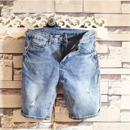 Men's Jeans Summer Slim Fit Fashion Men's Beggar Hole Washing Denim Shorts Korean Straight 5-point Pants