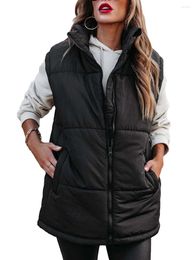 Women's Vests Women Winter Quilted Vest Casual Sleeveless Zipper Closure Stand Collar Solid Colour Waistcoat Warm Outwear