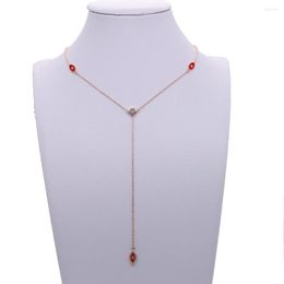 Chains Fashion 925 Sterling Silver Y Long Necklace With Red Enamel Eye Charm For Women Wedding Sexy Jewellery