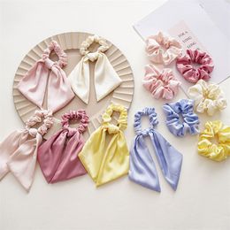 Bowknot Elastic Hair Bands For Women Girls Solid Color Scrunchies Headband Hair Ties Ponytail Holder Hair Accessories