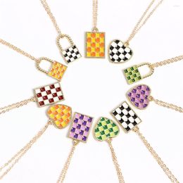 Chains Simple Fashion Punk Chain With Lock Necklace For Women Black And White Chess Plaid Pendant Clavicle Jewelry Gifts