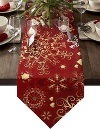 Table Runner Christmas Red Snowflake Linen Runners Kitchen Decor Reusable Farmhouse Dining Holidays 231127