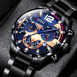 Wristwatches Reloj Hombre 2023 Fashion Mens Stainless Steel Watches Luxury Men Business Casual Leather Quartz Wrist Watch Relogio Masculino
