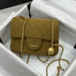 Corduroy Small Gold Ball Bag Designer Womens Shoulder Bag 17cm Diamond Gold Hardware Metal Buckle Luxury Handbag Adjustable Matelasse Chain Crossbody Bags Sacoche