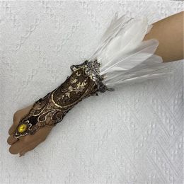 Party Supplies Gothic Lace Feather Long Gloves Halloween Mesh Sleeve Prom Hook Embroidery White Mittins Female Stage Costume Accessory