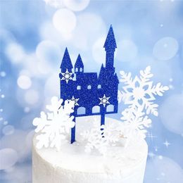 Christmas Winter Snowfake Castle Acrylic Cake Topper Snow Queen Princess Theme Happy Birthay Cake Decoration Party Supplies