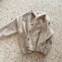 Jackets Sweater Coat Children Clothing Autumn Season Korean Girls Soft Baby Knitting Button Striped Warm Casual Simple