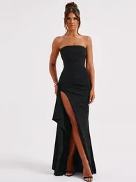 Casual Dresses Tube Tops Slim Split Women Dress Solid Sleeveless Long Female 2023 Fashion Sexy Elegant Black Party Ladies Robe