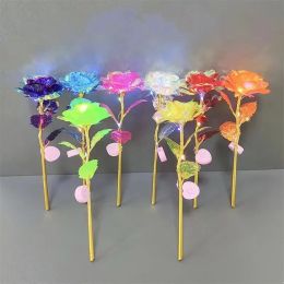 Valentine Day Party Rose Flowers 24K Foil Plated LED Luminous Roses Proposal Wedding Anniversary Mothers Birthday Christmas Day Gifts Wholesale