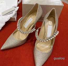 Sandals Shoes Platinum Ice Dusty Glitter Women Pumps with Strap Lady Pointed Toe High Heels EU35-43