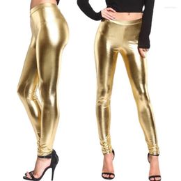 Women's Pants Women Punk PU Leather Leggings Glitter Wetlook Metallic Sexy Skinny Long Motorcycle Ankle Length Trousers