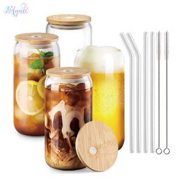 Water Bottles Drinking Glasses with Bamboo Lids and Straw 4pcs Set 16oz Can Shaped Cups Beer Iced Coffee Tumbler Cup 230428