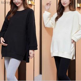 Maternity Tops Tees Women Maternity Clothes Fall and Winter Casual Waffle Long Sleeve Soild Nursing Top Maternity Shirts Pregnancy Nursing ClothesL231128