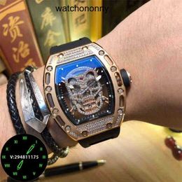Designer Ri mlies Luxury watchs Men's Watch Mechanical Hollowed Automatic Out Skull Diamond Inlaid Personalised Fashion Luminous Tide Tape Waterproof High quality
