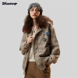 Women's Jackets Oversized Plaid Bomber Jacket Women Y2k Street Fashion Autumn Womens Plaid Jackets Baseball Unisex Luxury Designer Coat Men 231128