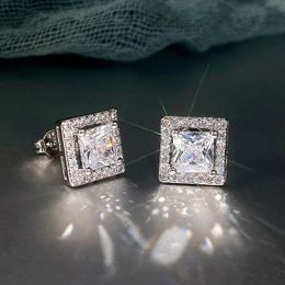 Stud Huitan Luxury Princess Cut CZ Studded Earrings with Silver Accessories Suitable for Women's Vintage Party Elegant Versatile Women's Earrings 231128