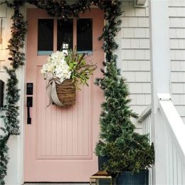 Decorative Flowers Decoration White Fresh Wreath Simulated Rattan Basket Hydrangea Garland Door Hanger