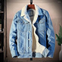 Men's Jackets Winter Men Jean Warm Denim Coats Plush Lining Solid Colour Long Sleeve Thicker