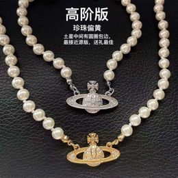 Designer viviene Westwoods New Viviennewestwood Empress Dowager Saturn Pearl Necklace Collarbone Chain Nana Punk Temperament Ins Neck Chain