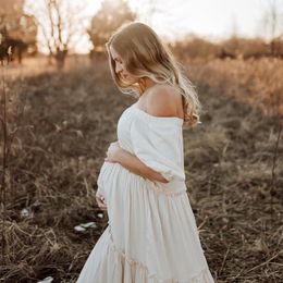 Maternity Dresses Boho Maternity Gown Pography Long Dress Pregnant Women for Baby Shower Po Shoot Off The Shoulder Dress Props Accessories 230428