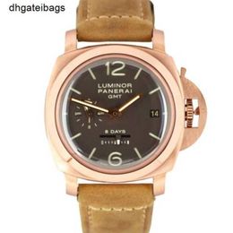 Luxury Panerais Watch Mens Watches Swiss Automatic Wristwatch Luminor 1950 8day Greenwich Mean Time 18k Rose Gold Brown 44mm Leather Pam289 Case