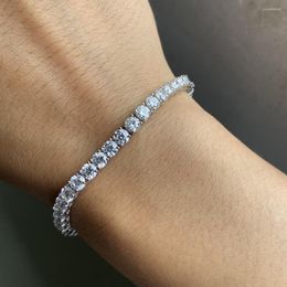 Chains Mosangnai 4 MM Round Cut 925 Sterling Silver White Gold Plated D VVS1 Moissanite Diamond Tennis Chain Bracelet