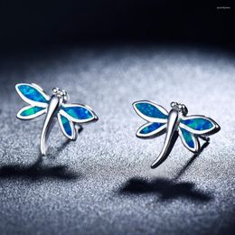 Stud Earrings Beautiful Charm Dragonfly Design Blue Opal For Women Fashion Gifts