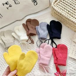Children's Mittens New Winter Warm Baby Gloves with Lanyard Hanging Neck Mittens Children Full Wraped Finger Gloves for 1-3Y Kids Warm Gloves