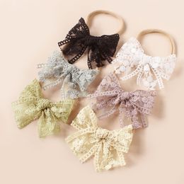 Baby Nylon Bow Headband for Girls Soft Headbands Cute Elastic Children Hairbands Embroided Flower Toddler Hair Accessories