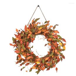 Decorative Flowers Artificial Harvest Wreath 19.7inches Autumn Wreaths Fall Decoration Pumpkin Leaf Halloween Party Supplies Thanksgiving