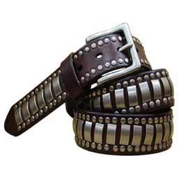 Belts Light Luxury Men's Night Club style CowSkin Belt Rivets Decors Street Fashion Leather Belt Jeans Pants Accessories Must; 231128