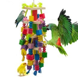 Toys Medium and Large Parrot Toys Colorful Cotton Rope Colorful Wood Bite Climbing Toys Bird Toy